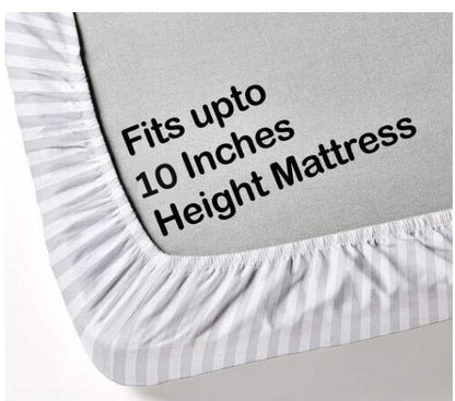White and Grey 220 TC Fitted Bedsheet with 2 Pillow Covers (72X78X Upto 10 Inches) & 360 Degree Elasticated