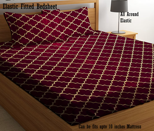Red Checkered 220 TC Cotton All Round Elastic Fitted Bedsheet with  2 Pillow Covers  (72X78X Upto 10 Inches) & 360 Degree Elasticated