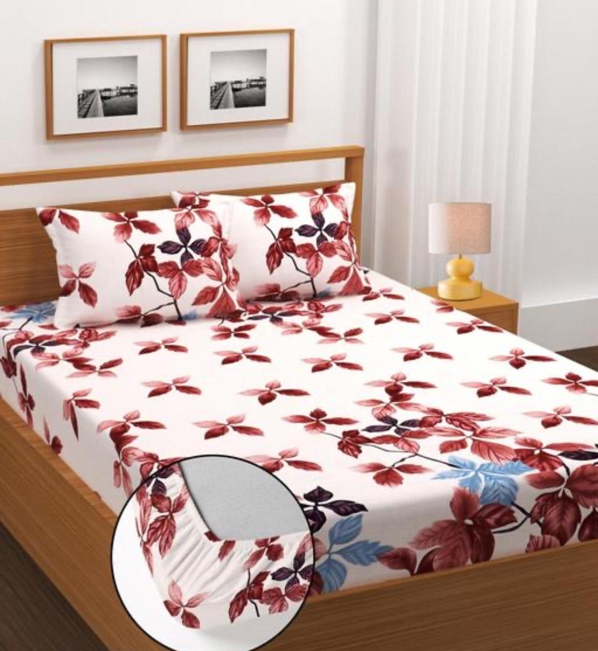 ATTRACTIVE Premium King Size Fitted Bedsheet with 2 Pillow Covers (72X78X Up to 10 Inches) & 360 Degree Elasticated