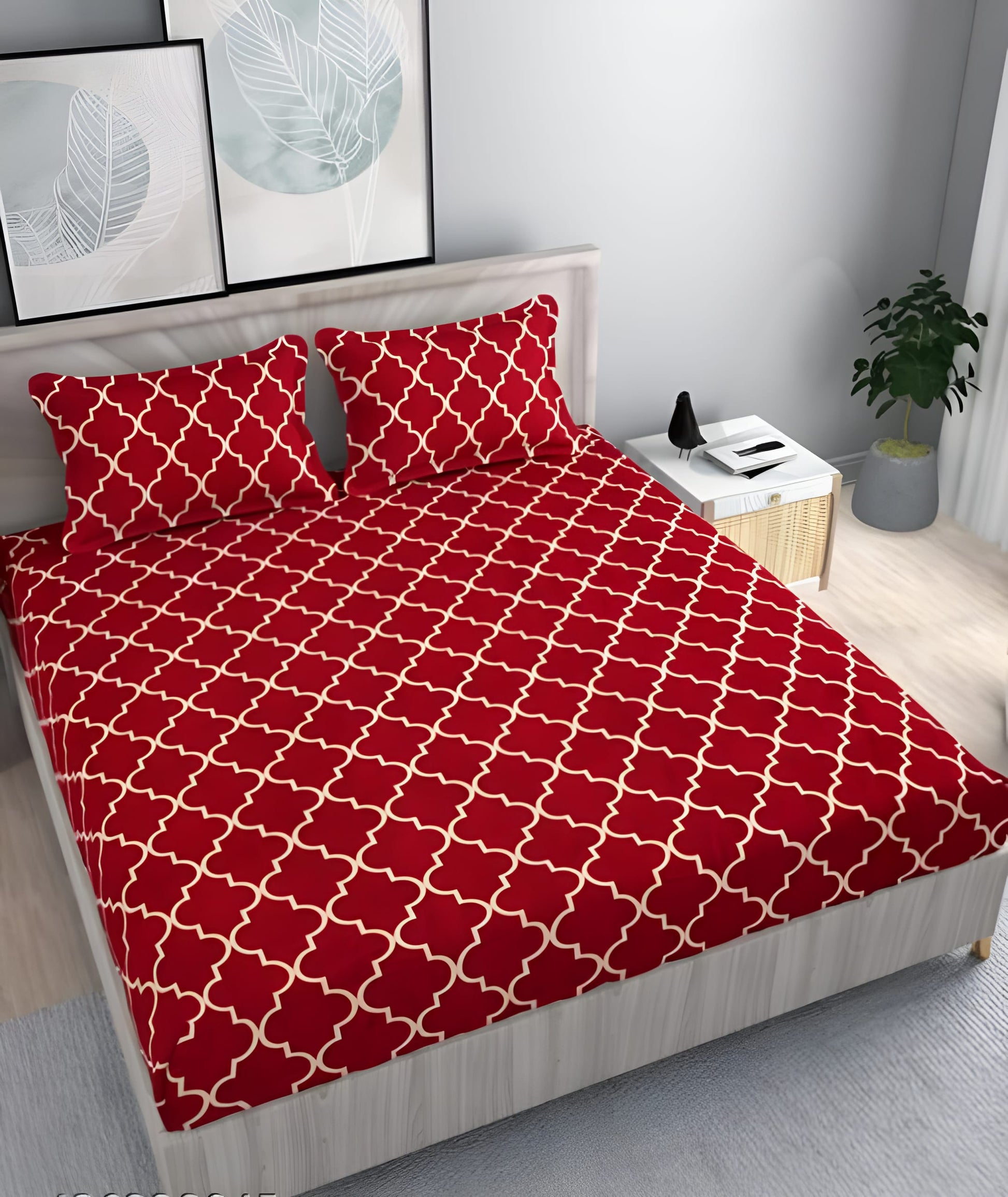 RED CARPETS 220 TC Fitted Bedsheet with 2 Pillow Covers (72X78X Upto 10 Inches) & 360 Degree Elasticated