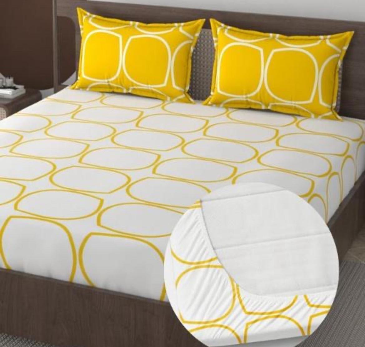 AUDIS Premium King Size Fitted  Bedsheet  with 2 Pillow Covers (72X78X Upto 10 Inches) & 360 Degree Elasticated