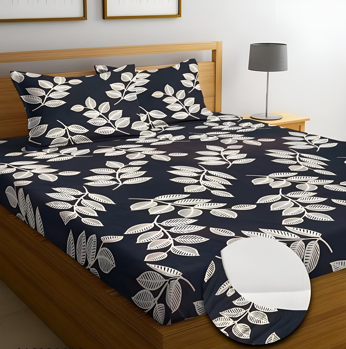 MAGIC DESIGN 220 TC  Fitted Elastic Bedsheet With Two Pillow Covers (72X78X Upto 10 Inches) & 360 Degree Elasticated