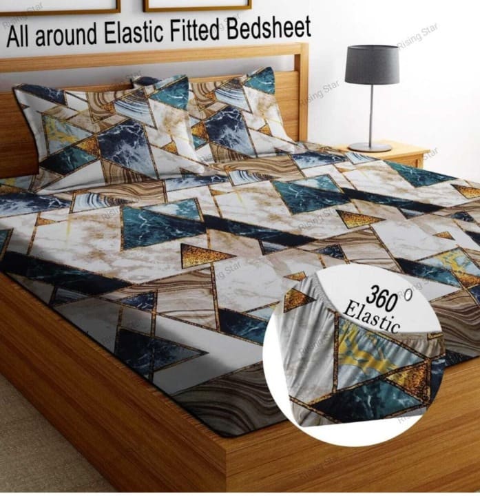 PYRAMID Premium  Fitted Elastic Bedsheet With Two Pillow Covers  (72X78X Upto 10 Inches) & 360 Degree Elasticated | BS