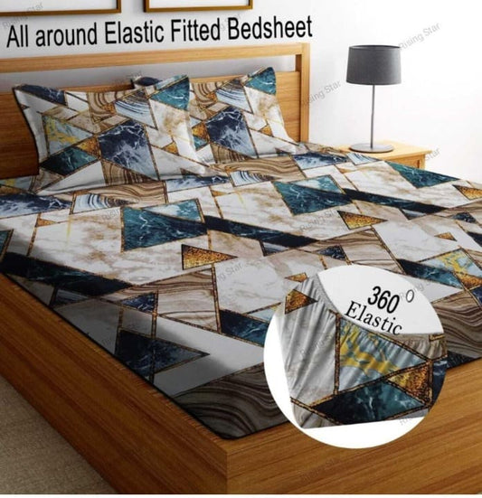 PYRAMID Premium  Fitted Elastic Bedsheet With Two Pillow Covers  (72X78X Upto 10 Inches) & 360 Degree Elasticated | BS