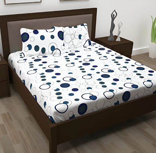 WHITE BASE Premium  Fitted Elastic Bedsheet With Two Pillow Covers (72X78X Upto 10 Inches) & 360 Degree Elasticated