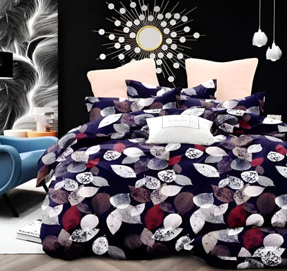 BLACK LEAFS Premium  Fitted Elastic Bedsheet With Two Pillow Covers (72X78X Upto 10 Inches) & 360 Degree Elasticated