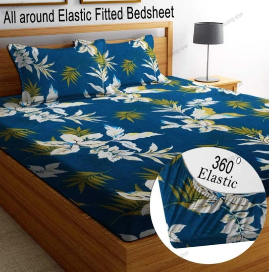 ATTRACTIVE Premium King Size Fitted Elastic Bedsheet With Two Pillow Covers (72X78X Up to 10 Inches) & 360 Degree Elasticated