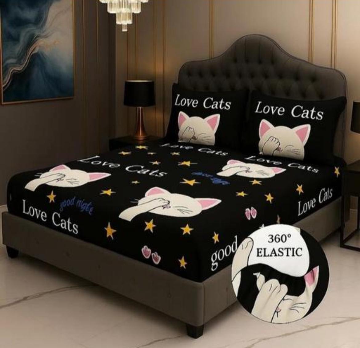 BILLI CAT Premium King Size Fitted Elastic Bedsheet With Two Pillow Covers  (72X78X Upto 10 Inches) & 360 Degree Elasticated