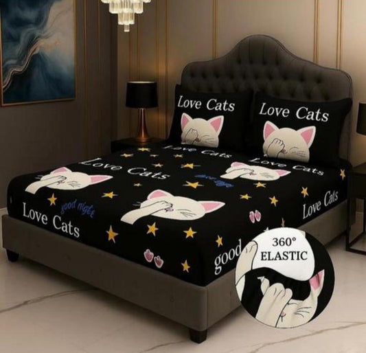BILLI CAT Premium King Size Fitted Elastic Bedsheet With Two Pillow Covers  (72X78X Upto 10 Inches) & 360 Degree Elasticated