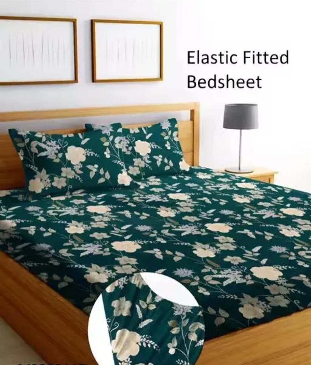 Beautiful Print 220 TC Fitted Elastic Bedsheet With Two Pillow Covers  (72X78X Upto 10 Inches) & 360 Degree Elasticated