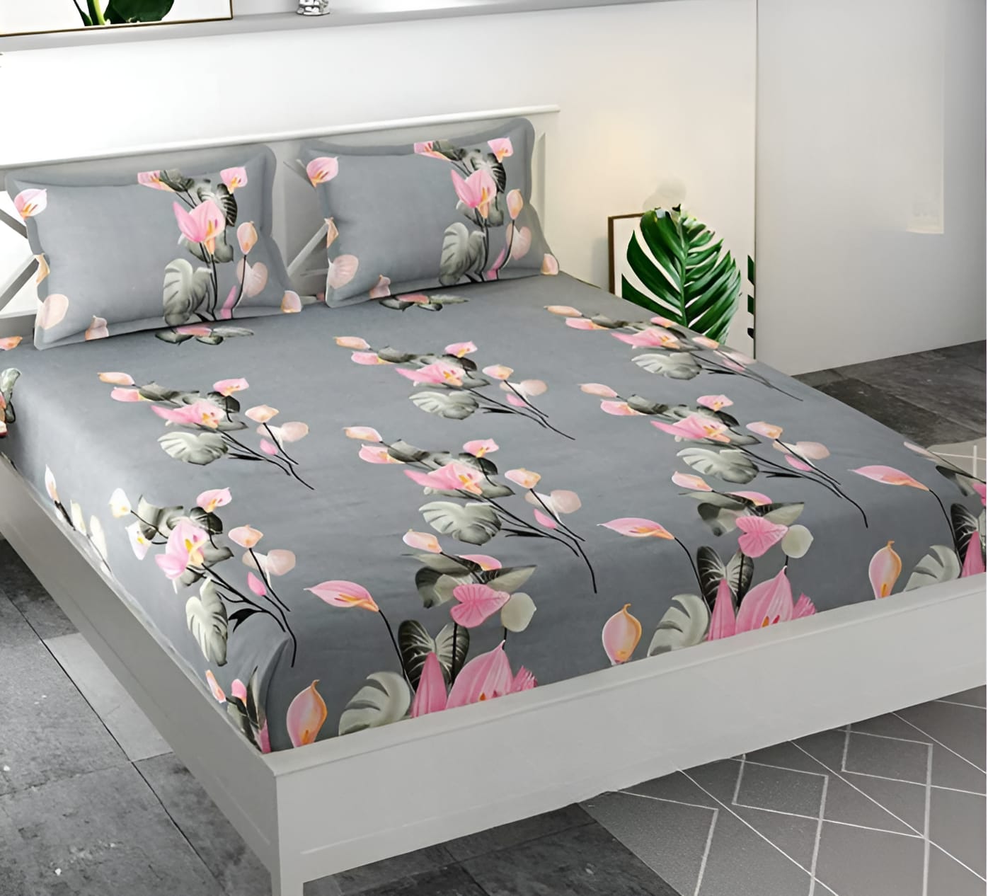 KALI FLOWERS Premium  Fitted Elastic Bedsheet With Two Pillow Covers  (72X78X Upto 10 Inches) & 360 Degree Elasticated