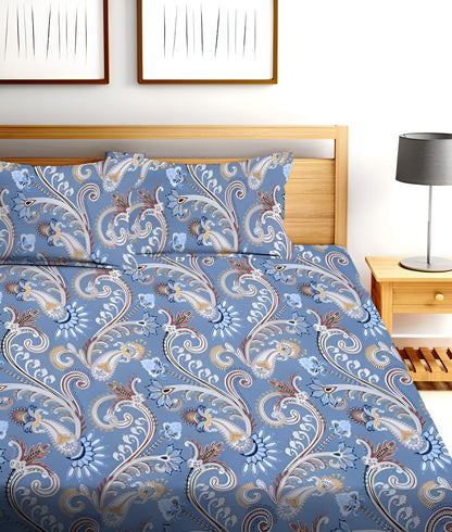 BLUE ELEGANT Premium  Fitted Elastic Bedsheet With Two Pillow Covers  (72X78X Upto 10 Inches) & 360 Degree Elasticated