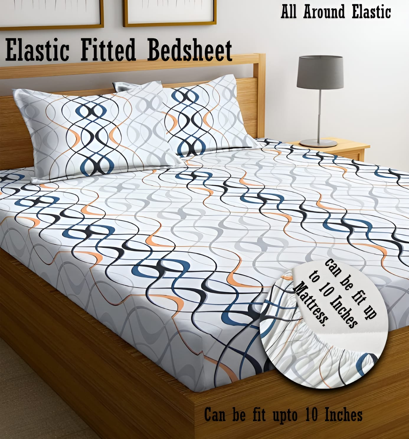 WHITE CIRCLES 220 TC Fitted Floral Bedsheet with 2 Pillow Covers (72X78X upto 10'') & 360 Degree Elasticated