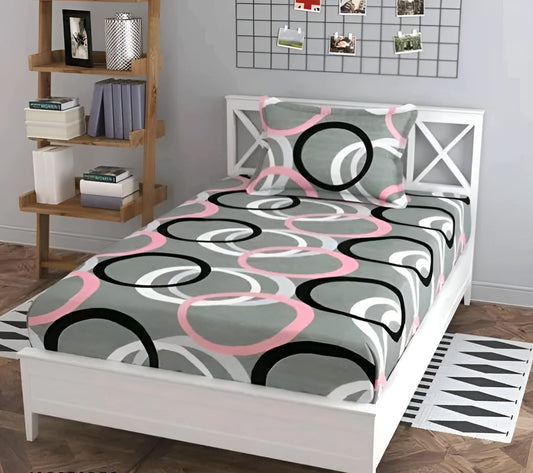 220 TC Grey Round Design Single Bed Fitted Bedsheet Having Size 36X72 (Fits Upto 8 Inches Of Mattress)