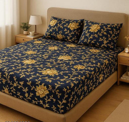 BEST SELLER Premium King Size Fitted Floral Bedsheet with 2 Pillow Covers (72X78X Up to 10 Inches) & 360 Degree Elasticated