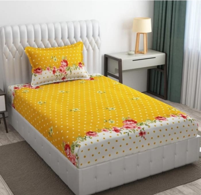 220 TC Yellow Single Bed Fitted Bedsheet Having Size 36X72 (Fits Upto 8 Inches Of Mattress)
