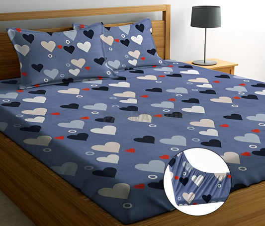 WHITE HEART 220 TC  Fitted  Bedsheet Multicolor with 2 Pillow Covers (72X78X Upto 8 Inches) & 360 Degree Elasticated