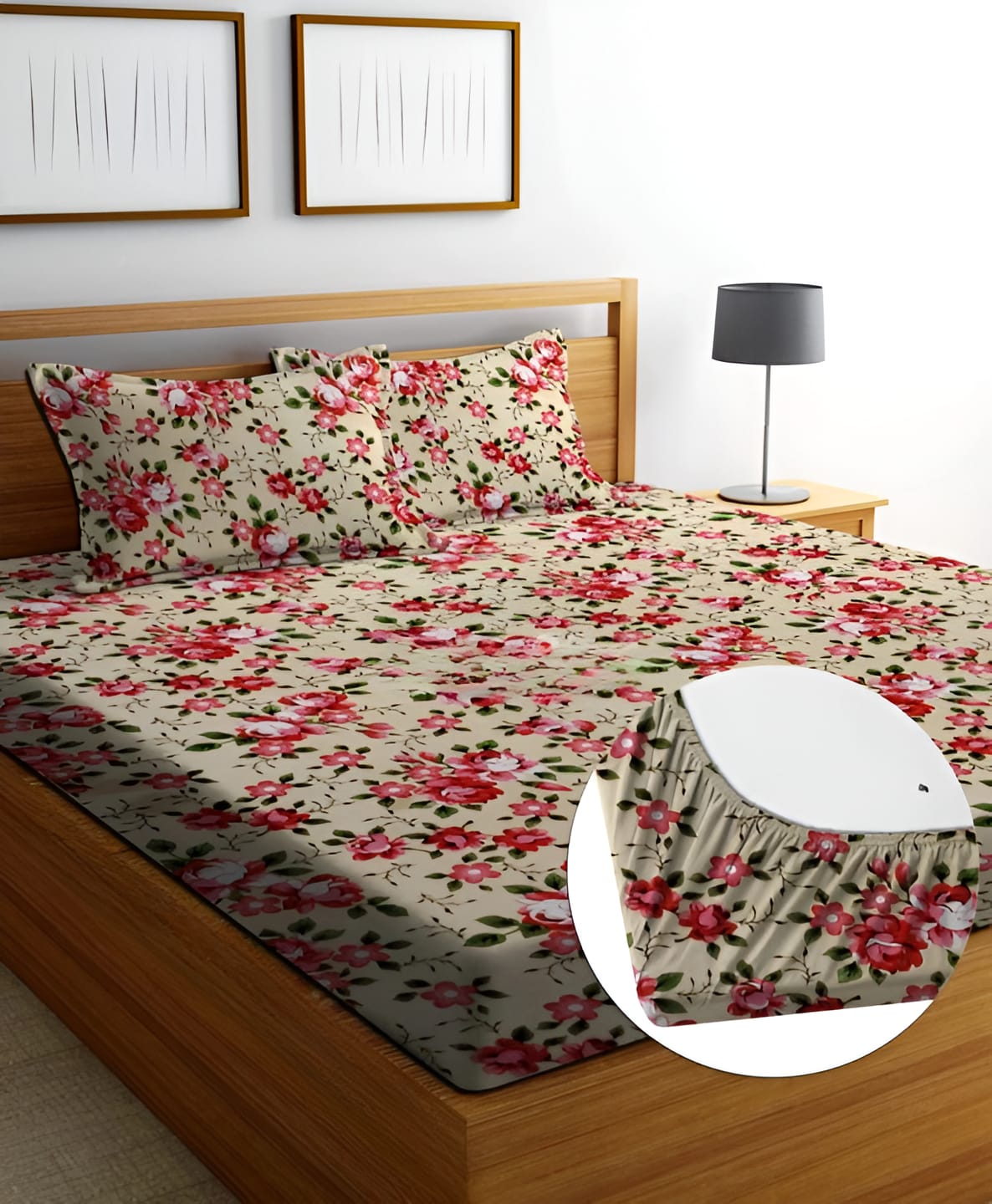 RINGAROSES Premium  Fitted Elastic Bedsheet With Two Pillow Covers  (72X78X Upto 10 Inches) & 360 Degree Elasticated | BS