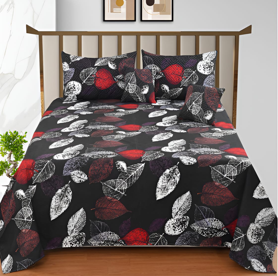 Premium 5-Piece Cotton Bedding Set: Includes 1 Flat Bedsheet, 2 Quilted Zipped Pillow Covers, 2 Quilted Cushion Covers, and 2 Cushion Fillers