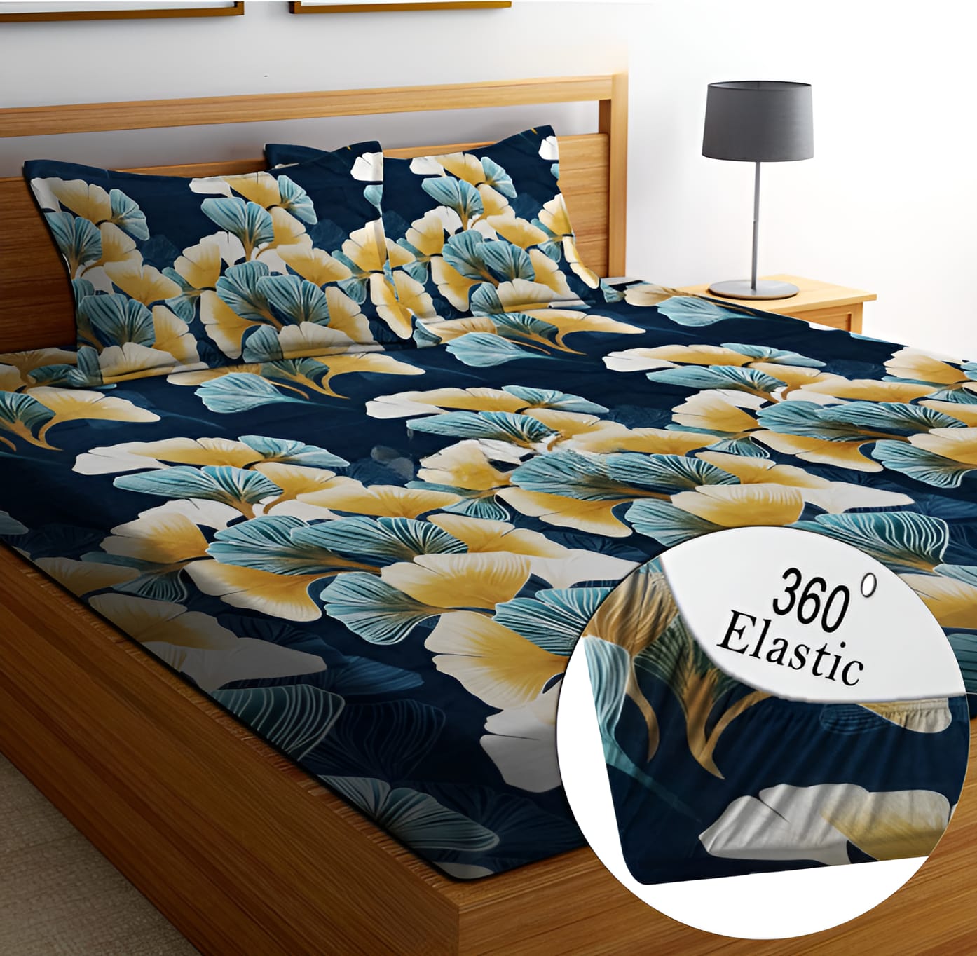 CAULI PETALS Premium  Fitted Elastic Bedsheet With Two Pillow Covers  (72X78X Upto 10 Inches) & 360 Degree Elasticated