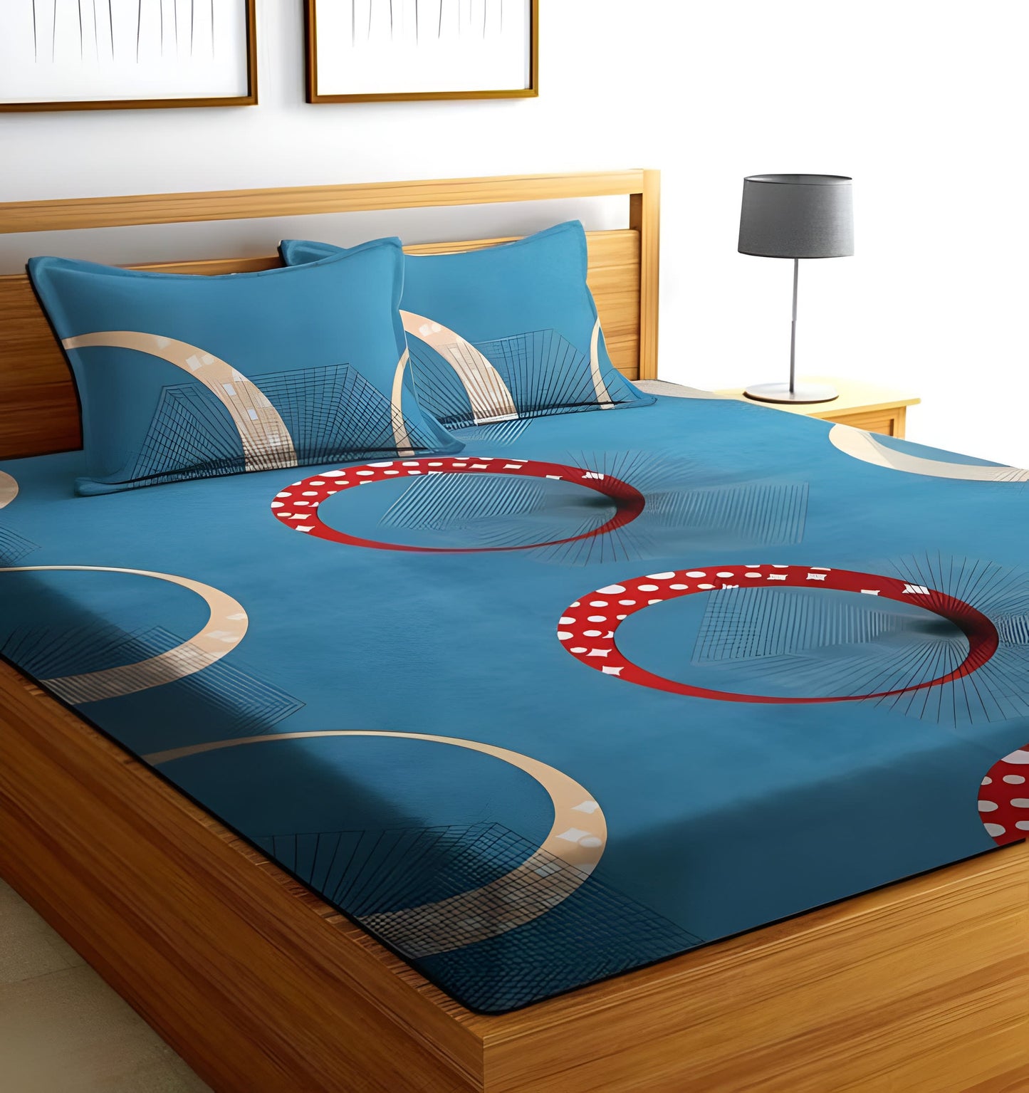 BLUE Premium Double Bedsheet With 2 Pillow Covers (72X78X Upto 10 Inches) & 360 Degree Elasticated