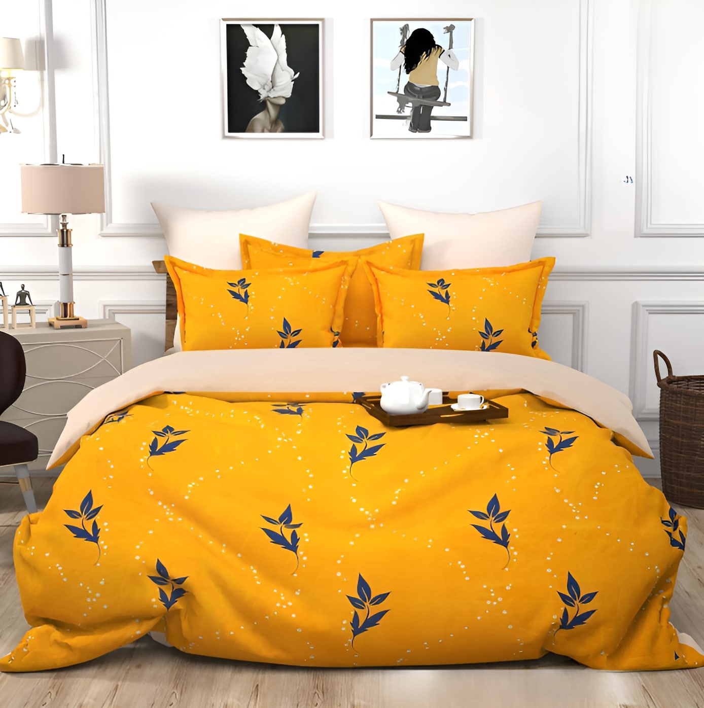 YELLOW PRINTS Premium  Fitted Elastic Bedsheet With Two Pillow Covers  (72X78X Upto 10 Inches) & 360 Degree Elasticated | BS