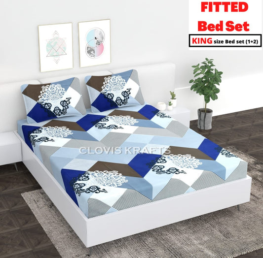 BLUE AUDI Premium King Size Fitted Elastic Bedsheet With Two Pillow Covers  (72X78X Upto 10 Inches) & 360 Degree Elasticated