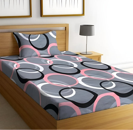 220 TC Grey Round Design Single Bed Fitted Bedsheet Having Size 36X72 (Fits Upto 8 Inches Of Mattress)