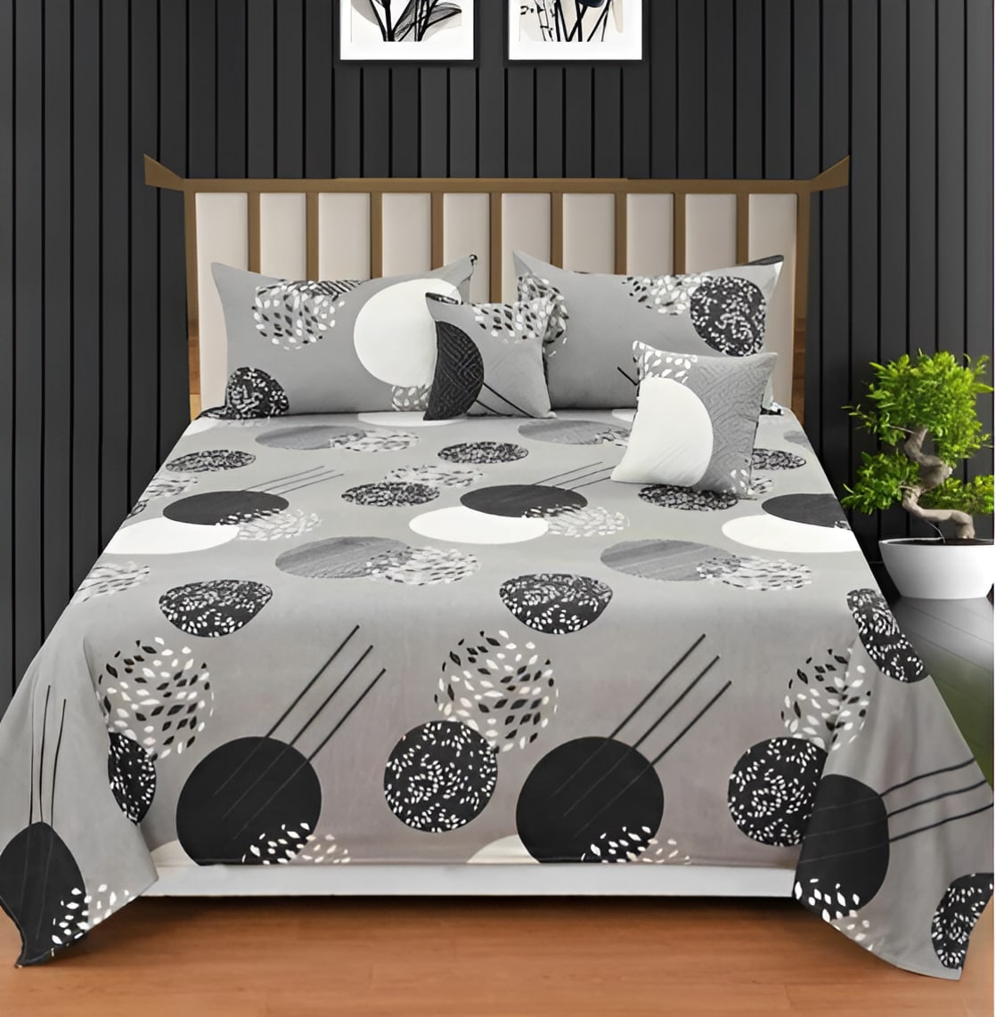Premium 5-Piece Cotton Bedding Set: Includes 1 Flat Bedsheet, 2 Quilted Zipped Pillow Covers, 2 Quilted Cushion Covers, and 2 Cushion Fillers
