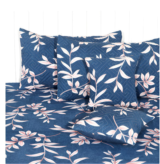 Premium 5-Piece Cotton Bedding Set: Includes 1 Flat Bedsheet, 2 Quilted Zipped Pillow Covers, 2 Quilted Cushion Covers, and 2 Cushion Fillers