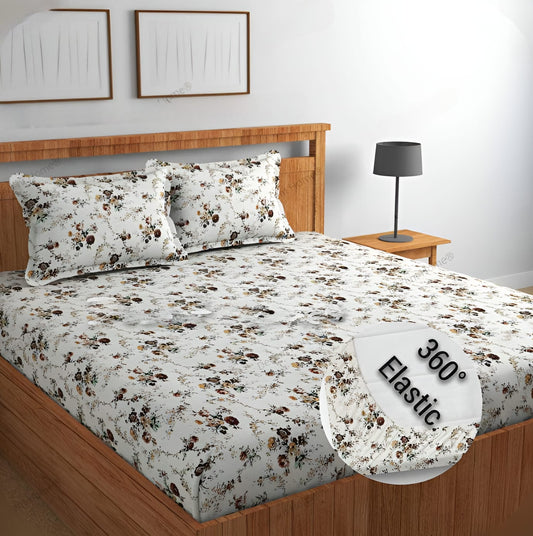 DECENT Premium  Fitted Elastic Bedsheet With Two Pillow Covers  (72X78X Upto 10 Inches) & 360 Degree Elasticated