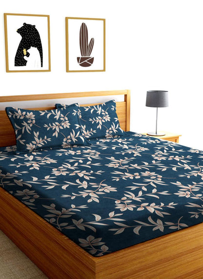 BLUE PATTERN Premium  Fitted Elastic Bedsheet With Two Pillow Covers (72X78X Upto 10 Inches) & 360 Degree Elasticated