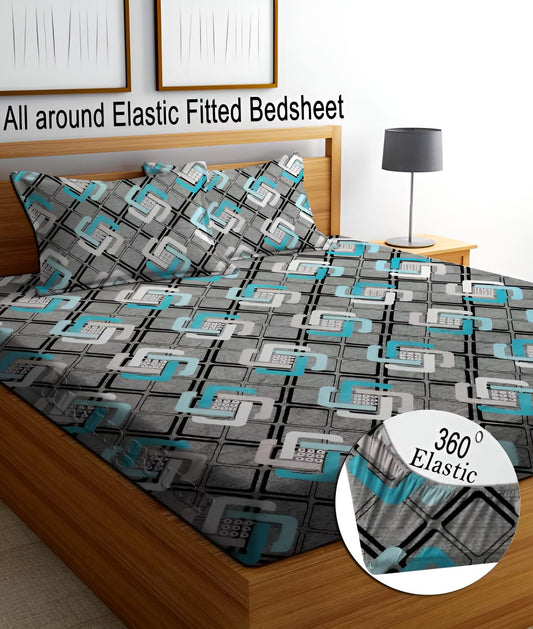 Premium  Fitted Elastic Bedsheet With Two Pillow Covers  (72X78X Upto 10 Inches) & 360 Degree Elasticated | BS