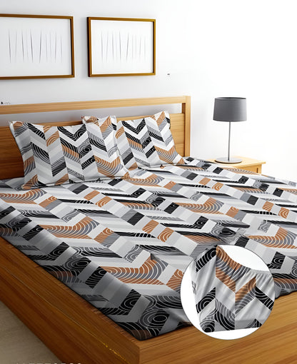 HYPED 220 TC  Fitted Elastic Bedsheet With Two Pillow Covers  (72X78X Upto 10 Inches) & 360 Degree Elasticated