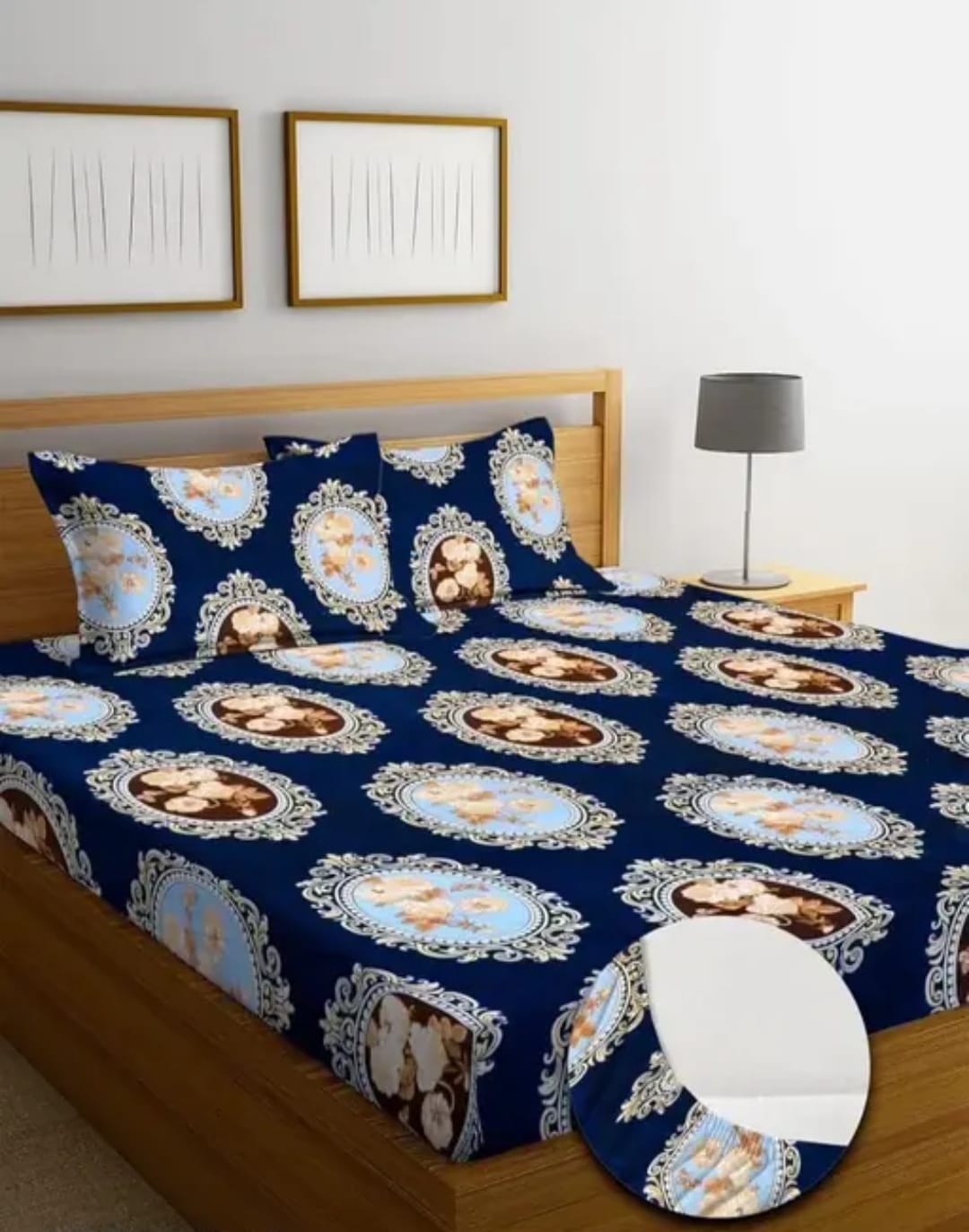 FANCY Cotton King Size All Round Elastic Fitted Bedsheet with 2 Pillow Covers (72X78X Upto 10 Inches) & 360 Degree Elasticated