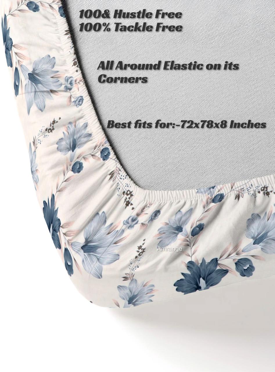 WHITE BASE Premium  Fitted Elastic Bedsheet With Two Pillow Covers  (72X78X Upto 10 Inches) & 360 Degree Elasticated | BS