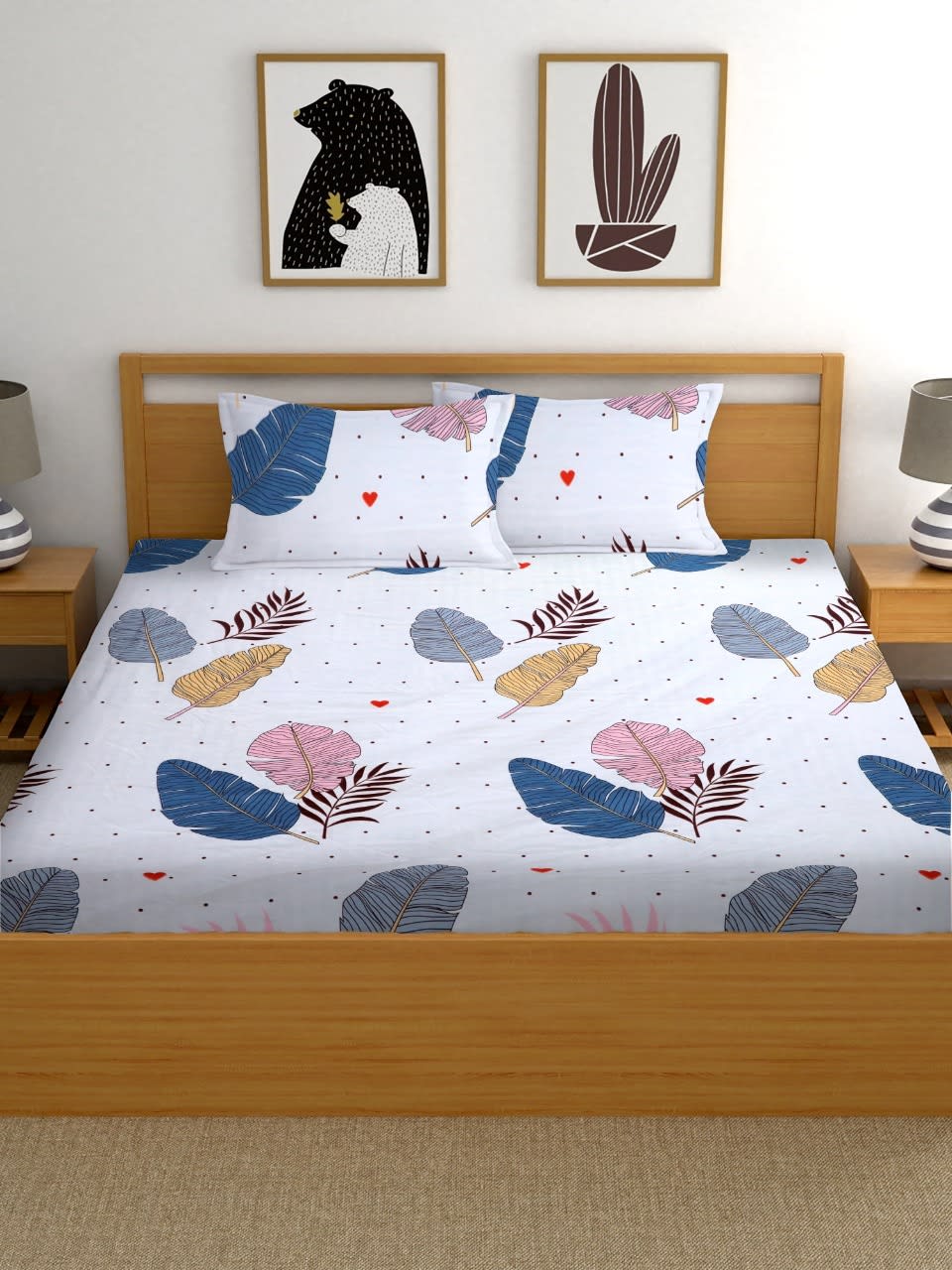 WHITE FEATHER Premium  Fitted Elastic Bedsheet With Two Pillow Covers (72X78X Upto 10 Inches) & 360 Degree Elasticated
