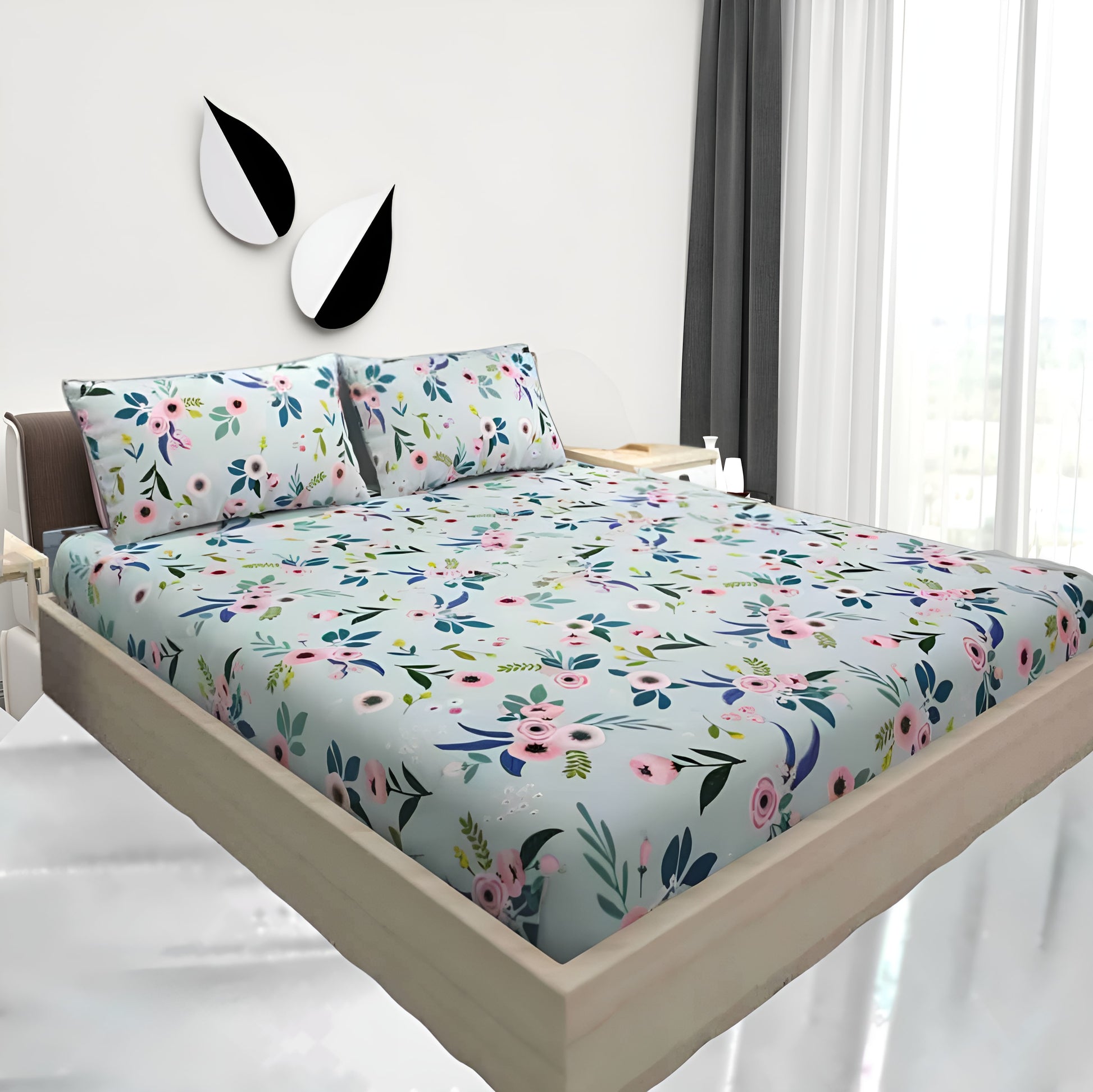 SEA GREEN Premium  Fitted Elastic Bedsheet With Two Pillow Covers  (72X78X Upto 10 Inches) & 360 Degree Elasticated