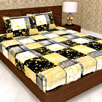 YELLOW CHESS Premium  Fitted Elastic Bedsheet With Two Pillow Covers (72X78X Upto 10 Inches) & 360 Degree Elasticated