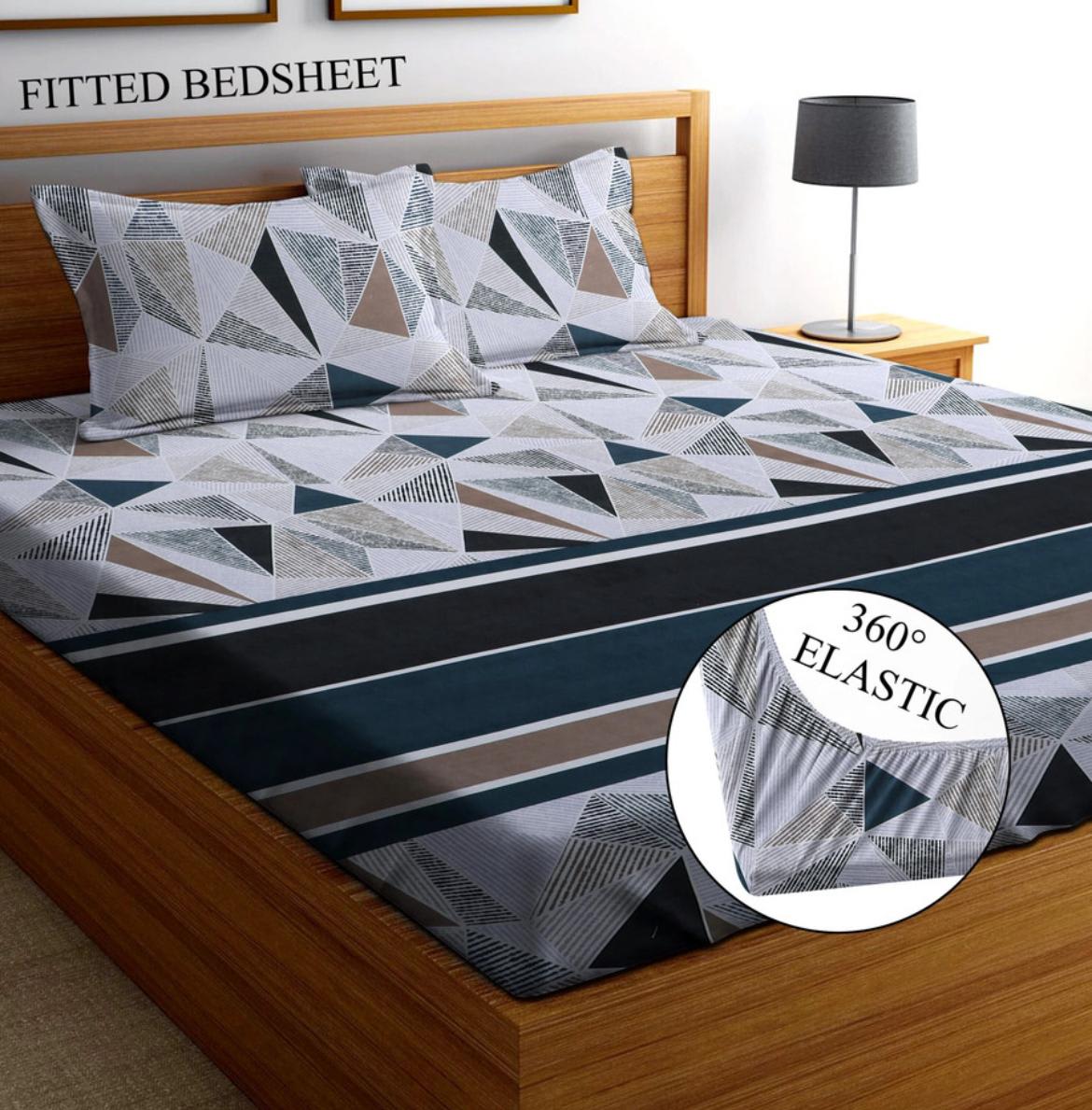 WHITEPremium King Size Fitted Floral Bedsheet Multicolor (72X78X Upto 10 Inches) & 360 Degree Elasticated