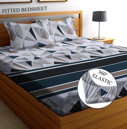 WHITEPremium King Size Fitted Floral Bedsheet Multicolor (72X78X Upto 10 Inches) & 360 Degree Elasticated