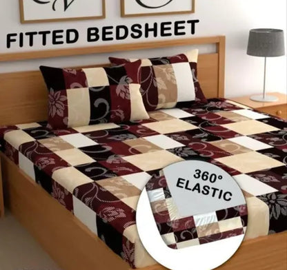 ATTRACTIVE  Premium  Fitted Elastic Bedsheet With Two Pillow Covers (72X78X Upto 10 Inches) & 360 Degree Elasticated