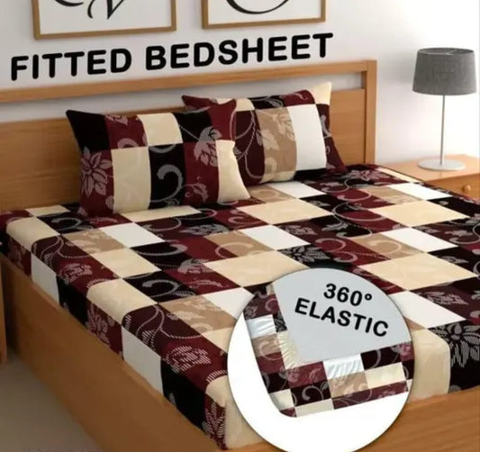 ATTRACTIVE  Premium  Fitted Elastic Bedsheet With Two Pillow Covers (72X78X Upto 10 Inches) & 360 Degree Elasticated