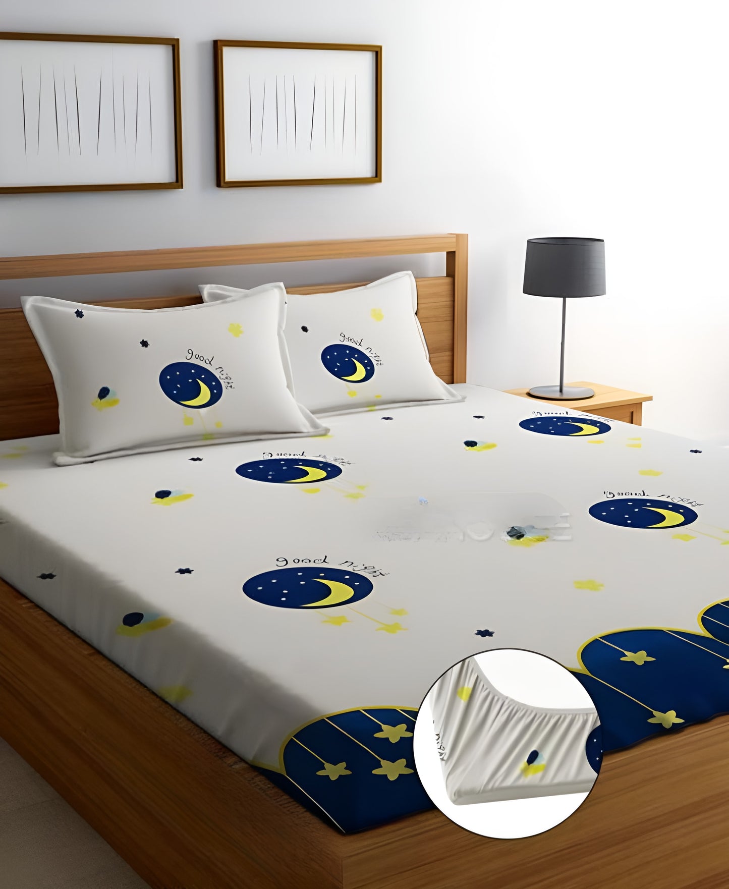 GOOD NIGHT 220 TC  Fitted Elastic Bedsheet With Two Pillow Covers  (72X78X Upto 10 Inches) & 360 Degree Elasticated