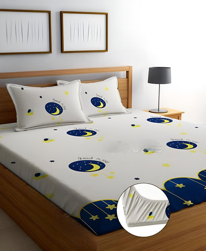 GOOD NIGHT 220 TC  Fitted Elastic Bedsheet With Two Pillow Covers  (72X78X Upto 10 Inches) & 360 Degree Elasticated