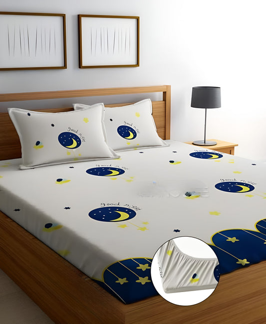 GOOD NIGHT 220 TC  Fitted Elastic Bedsheet With Two Pillow Covers  (72X78X Upto 10 Inches) & 360 Degree Elasticated