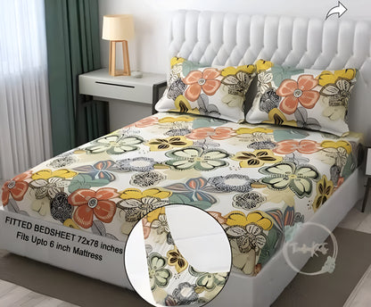 BEAUTIFUL Premium King Size Fitted Floral Bedsheet (72X78X Upto 10 Inches) & 360 Degree Elasticated