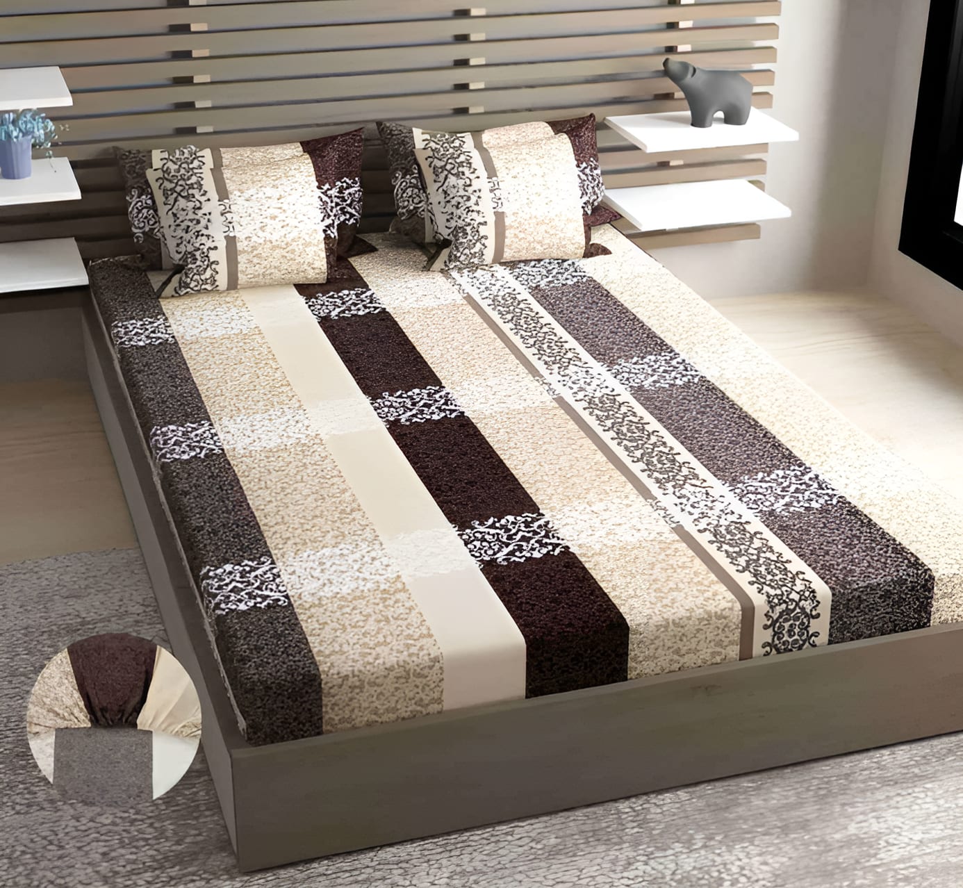 C&B 220 TC Cotton All Round Elastic Fitted Bedsheet (72X78X Upto 10 Inches) & 360 Degree Elasticated