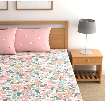 DECOR-LI HOMES  Elastic Fitted Bedsheets with 2 Pillow Covers (72X78X Upto 10 Inches) & 360 Degree Elasticated