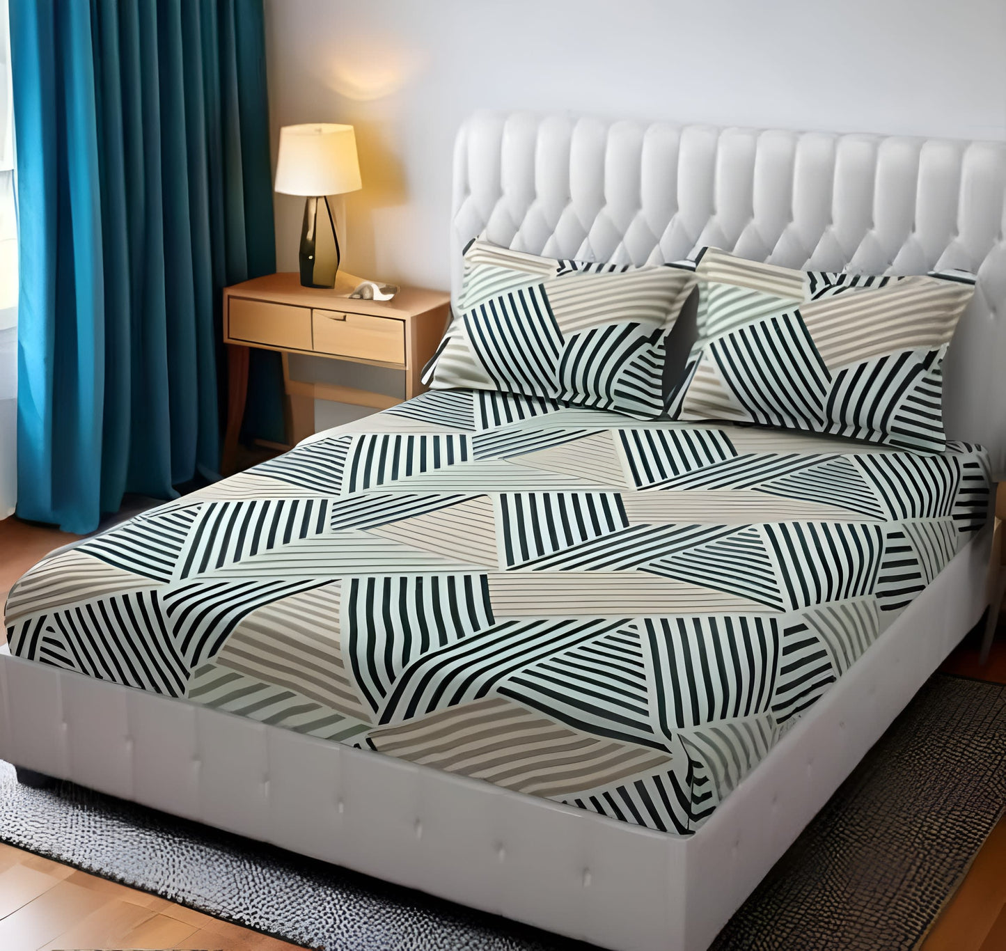 CB HOME Premium King Size Fitted Elastic Bedsheet With Two Pillow Covers  (72X78X Upto 10 Inches) & 360 Degree Elasticated